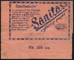 cca 1930 ,,Sanitas" egészségi papír, WC-papír csomagolás, 10x13cm