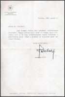 1998 Habsburg Ottó (1912-2011) autográf aláírása fejléces levélpapíron, amelyben Cey-Bert Róbert (1938-) gasztronómia szakírónak köszöni meg egy küldött könyvét. / 1998 Otto von Habsburg autograph signature on letter
