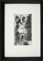Szász Endre (1926-2003): Don Quijote. Rézkarc, papír, jelzett, üvegezett fakeretben, 19,5×11,5 cm