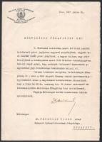 1937 A Pécsi M. kir. Erzsébet tudományegyetem rektorának levele dr. Ferenczy Tibor budapesti főkapitánynak melyben az egyetem Szepesy Ignác emléktábla avatására hívja meg mint a püspök leszármazottját