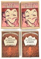 Hugo Victor: A nevető ember I-II. köt. Ford.: Hajós Kornél. Bp., én., Népszava, (Világosság-ny.) Kiadói szecessziós illusztrált papírkötés, kissé foltos és kissé sérült gerinccel, szép állapotban. + Hugo Victor: A nevető ember I-II. köt. Ford.: Molnár János. Bp., én., Révai Testvérek. Klasszikus regénytár. Kiadói illusztrált papírkötés (Pálla Jenő), kissé foltos és kissé sérült gerinccel, borítók hátoldala kissé foltos.