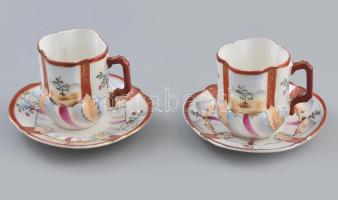 2 db kínai porcelán kézzel festett mokkás csésze, aljjal Jelzett