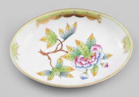Herendi Viktória mintás porcelán tálka. Kézzel festett, jelzett, hibátlan 12x9 cm