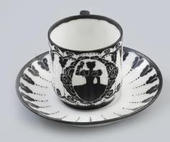 Árnyképes porcelán mokkás csésze. Kézzel festett, jelzés nélkül, kis kopással