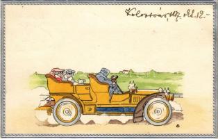 1907 Kolozsvár, Cluj; Automobilos művészlap / art postcard with automobile