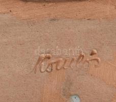 Komlós: világgá menő kislány. Színes mázakkal festett kerámia. Kopásnyomokkal. Jelzett. m: 15 cm