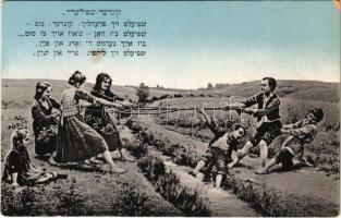 Zsidó gyerekek játék közben, amerikai képeslap héber szöveggel / Jewish children playing, postcard from the USA with Hebrew text (fl)