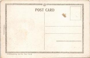 Zsidó gyerekek játék közben, amerikai képeslap héber szöveggel / Jewish children playing, postcard f...