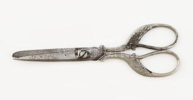 XIX. sz. vége. Solingen antik olló, hattyúnyak díszítéssel / Vintage paper scissor 15 cm