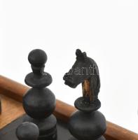 Régi fa sakk készlet, hiányos bábukkal, tábla mérete: 24,5x24x3 cm