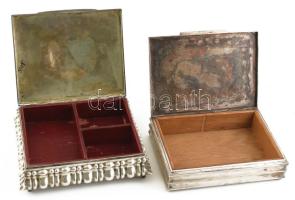 2 db nagyméretű ezüst (Ag) doboz, fa betéttel (az egyik betét kissé sérült, kopott). Jelzettek, kopá...