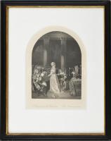 Caspar Netscher (1639-1684) festménye után, Albert Henry Payne (1812-1902) metszése: Zongorázó hölgy (A lady playing the Harpsichord). Acélmetszet, papír, jelzett a metszeten. 17x13 cm. Üvegezett fakeretben.