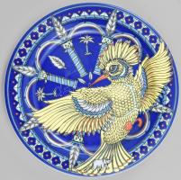 Bopla svájci porcelán madaras dísztányér. Matricás, jelzett, hibátlan, d: 21 cm