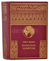 Balbo, Italo (1896-1940): Diadalmas szárnyak. A második olasz óceánrepülés. Ford.: Gáspár Miklós. A Magyar Földrajzi Társaság Könyvtára. Bp., [1934], Franklin-Társulat, 256 p. + 32 (fekete-fehér fotók) t. +2 térkép. Kiadói aranyozott egészvászon sorozatkötésben, jó állapotban, a gerincen némi kopással.
