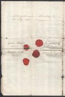 1801 Oedenburg (Sopron), Német nyelvű házassági okirat, 4 viaszpecséttel, aláírásokkal, hajtott, sza...
