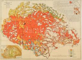cca 1920-40 Magyarország néprajzi térképe a népsűrűség alapján, ún. "Vörös térkép", szerk.: Gróf Teleki Pál, 1: 1.000.000, angol nyelven, restaurált, 60x81,5 cm