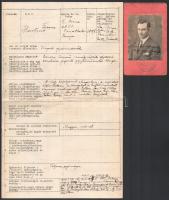 1934-1936 Hartner Ferenc gépészmérnök adatlapja és vonatlaktanyai otthonba szóló fényképes belépési engedélye.