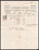 1881 Schwarz Károly soproni könyv-, mű és hangjegykereskedésének fejléces számlája, 1 kr okmánybélyeggel, hajtott.