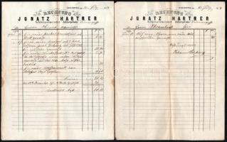 1874 Hartner Ignác soproni lakatosmester 4 db fejléces számlája, hajtottak