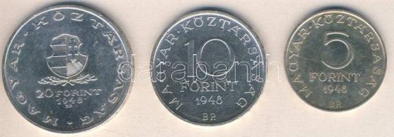 1948. 5Ft+10Ft+20Ft Ag "Petőfi, Széchenyi, Táncsics-Szabadságharc" sor T:2 ph.