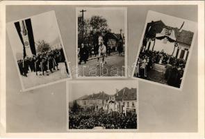 1938 Érsekújvár, Nové Zámky; bevonulás, Horthy Miklós fehér lovon, Mindent Vissza Érsekújvári Frontharcosok zászlóval / entry of the Hungarian troops, Regent Horthy + "1938 Komárom visszatért" So. Stpl. (EK)