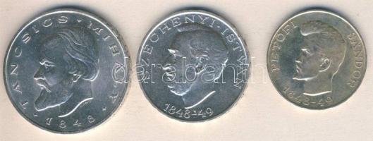 1948. 5Ft+10Ft+20Ft Ag "Petőfi, Széchenyi, Táncsics-Szabadságharc" sor T:2 ph