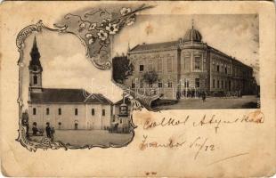1902 Zombor, Sombor; templom, szerb iskola / church, Serbian schol. Art Nouveau, floral (EM)
