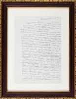 1992 Szentágothai János (1912-1994) Kossuth-díjas anatómus, professor emeritus, Az ember anatómiájának atlasza szerzője, a Magyar Tudományos Akadémia elnöke (1976-1985), Magyar Népköztársaság Elnöki Tanácsának tagja, országgyűlési képviselő, A TIT elnökének autográf kondoleáló levele Eörsi Gyula (1922-1992) jogtudós, az ELTE volt rektorának özvegyéhez, amelyben említi parlamenti és TIT-tel kapcsolatos elfoglaltságait. Másfél kézzel írt oldal, Szentágothai János autográf aláírásával, üvegezett fakeretben, 29x20 cm