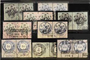 18 db régi okmánybélyeg párokban