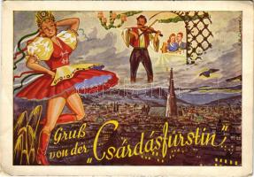 Gruss von der Csárdásfürstin! / Bécsi magyar vendéglő reklámlapja / Csárdásfürstin, Karl Koci Ungarische Unterhaltungs-Gaststatte, Wien / Hungarian restaurant in Vienna, advertisement s: H. H. Czermak (fa)