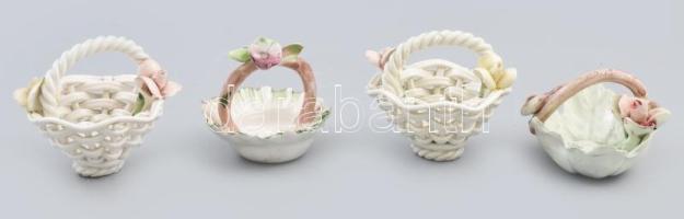 4 db porcelán virágos kosárka, kézzel festett, közte egy jelzett, változó állapotban, m: 5,5 - 7 cm