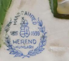 Herendi porcelán rózsa. Kézzel festett, jelzett (100 éves jubileum, 1939.), a levél szára sérült, 7x...