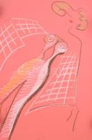 Jelzés nélkül: 2 db pink divatterv, Vegyes technika 50x40 cm