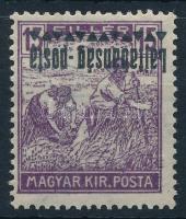 Nyugat-Magyarország III. 1921 Arató 15f fordított felülnyomással / Mi 21 with inverted overprint. Signed: Bodor