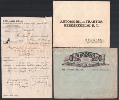 cca 1928-1929 Vegyes autós számla, reklám nyomtatvány boríték ...stb. (Mi is az a motalko?, Tata-Tóv...