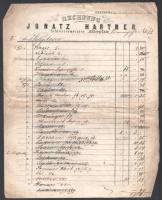 1875 Hartner Ignác soproni lakatosmester fejléces számlája, hajtott, foltos, az utolsó lap szélén kis sérülésekkel.