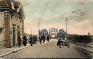 1917 Arad, Erzsébet híd, Vámház és vámsorompó, Márta autótípus / bridge with customs office and toll gate, automobile (EK)