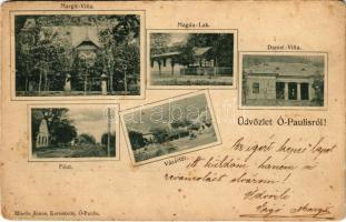 1901 Ópálos, Ó-Pálos, Ópaulis, Paulis (Arad-Hegyalja); Margit villa, Magda lak, Daniel villa, Fő utca, Vásártér. Mladin János kiadása / villas, main street, market square (Rb)