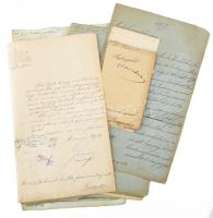 cca 1885 Vegyes katonai irat tétel, 17 db, közte a debreceni m. kir. 2. honvéd huszárezreddel kapcsolatos/érintő iratok is, valamint fejléces honvédelmi miniszteres papír, rajta államtitkári aláírással.
