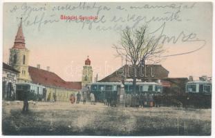 1907 Gyorok, Ghioroc; Arad-Hegyaljai Helyiérdekű Vasút villamos megállója, motorkocsi / tramway, tram station (EK)