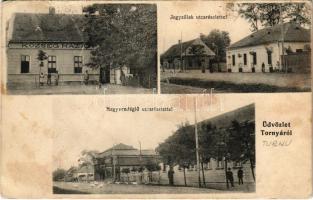 1916 Tornya, Turnu; Községháza, Jegyzőlak, utca, Nagyvendéglő / town hall, notary's office, street view, restaurant (fl)