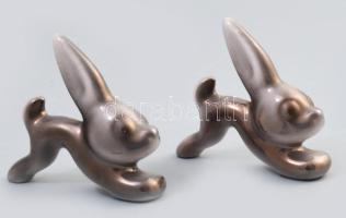 Nyuszi pár, lüsztermázas kerámia, jelzés nélkül, minimális kopással, 8x7 cm
