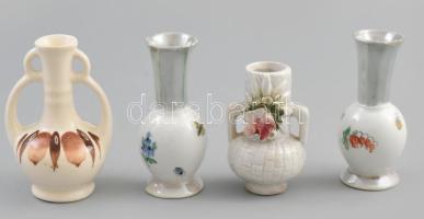 4 db mini porcelán váza, kézzel festett, jelzés nélkül, kisebb sérülésekkel, m: 8 - 10 cm