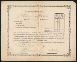 1871 Sopron 2 db kocsmai engedély bizonylat, borra, német nyelven, aláírásokkal, hajtott .