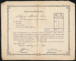 1871 Sopron 2 db kocsmai engedély bizonylat, borra, német nyelven, aláírásokkal, hajtott 