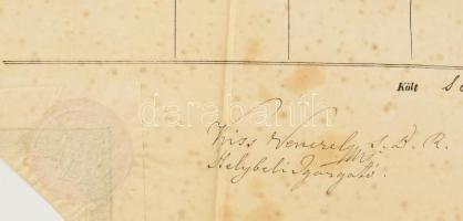 1847 Sopron , Közép-tanodai bizonyítvány, 6 kr okmánybélyeggel, magyar nyelven, hajtott, foltos