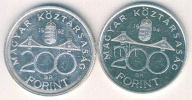 1992-94. 200Ft Ag "MNB" (1x) + "Deák" (1x) T:BU,2