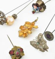 11 darab antik kalaptű, kalapdísz, közte értékes, nívós darabokkal, jó állapotban, h: 7-25 cm