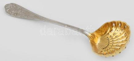 Aranyozott porcukorszóró kanál, kopással, h: 20,5 cm