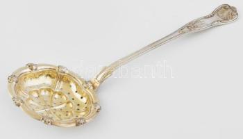 Régi jelzett cukorszóró kanál, kopással, h: 23 cm